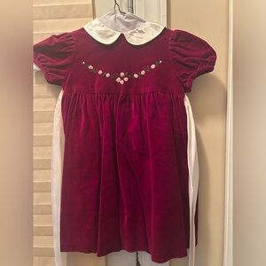 Luli & Me Burgundy Velvet Dress with White Accents